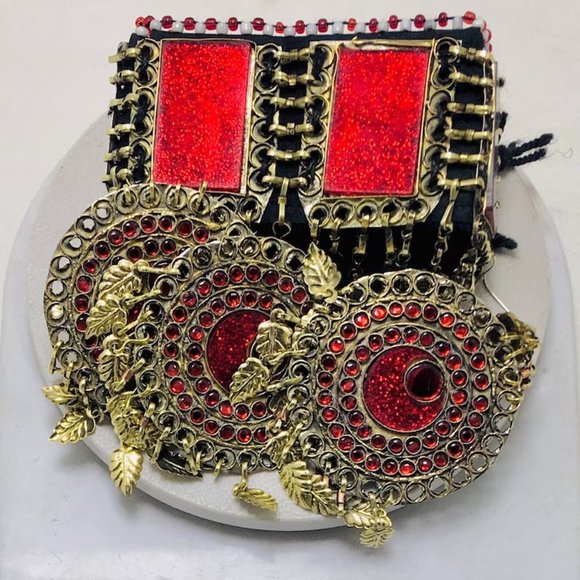 Tribal Jewelry Set, Antique Handmade Choker NecklacWith MathaTikka and Earring - Picture 6 of 10